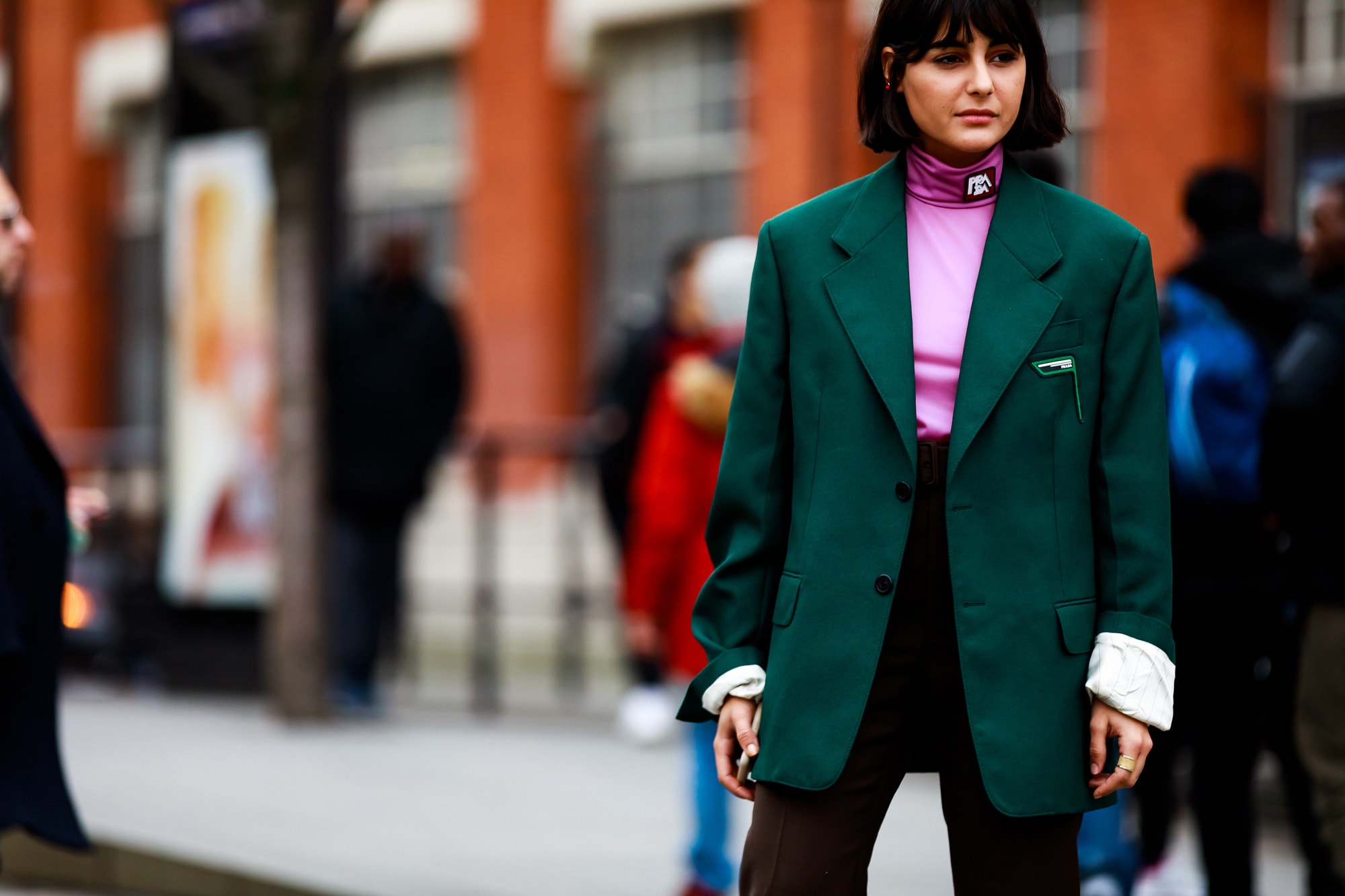 Paris Fashion Week Street Style Fall Winter 2019 Maria Bernard Shirt Pink Blazer Green