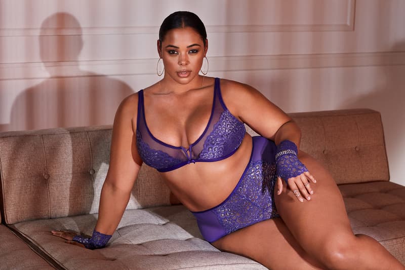 Savage x Fenty Spring Summer 2019 Campaign Metallic Lace Bralette High-Waist Thong Grape