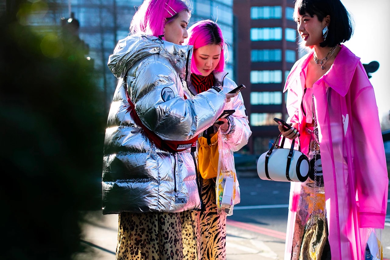 Street Style Fall Winter 2019 London Fashion Week Pink Hair Neon Fluorescent Silver Metallic Puffer Jacket