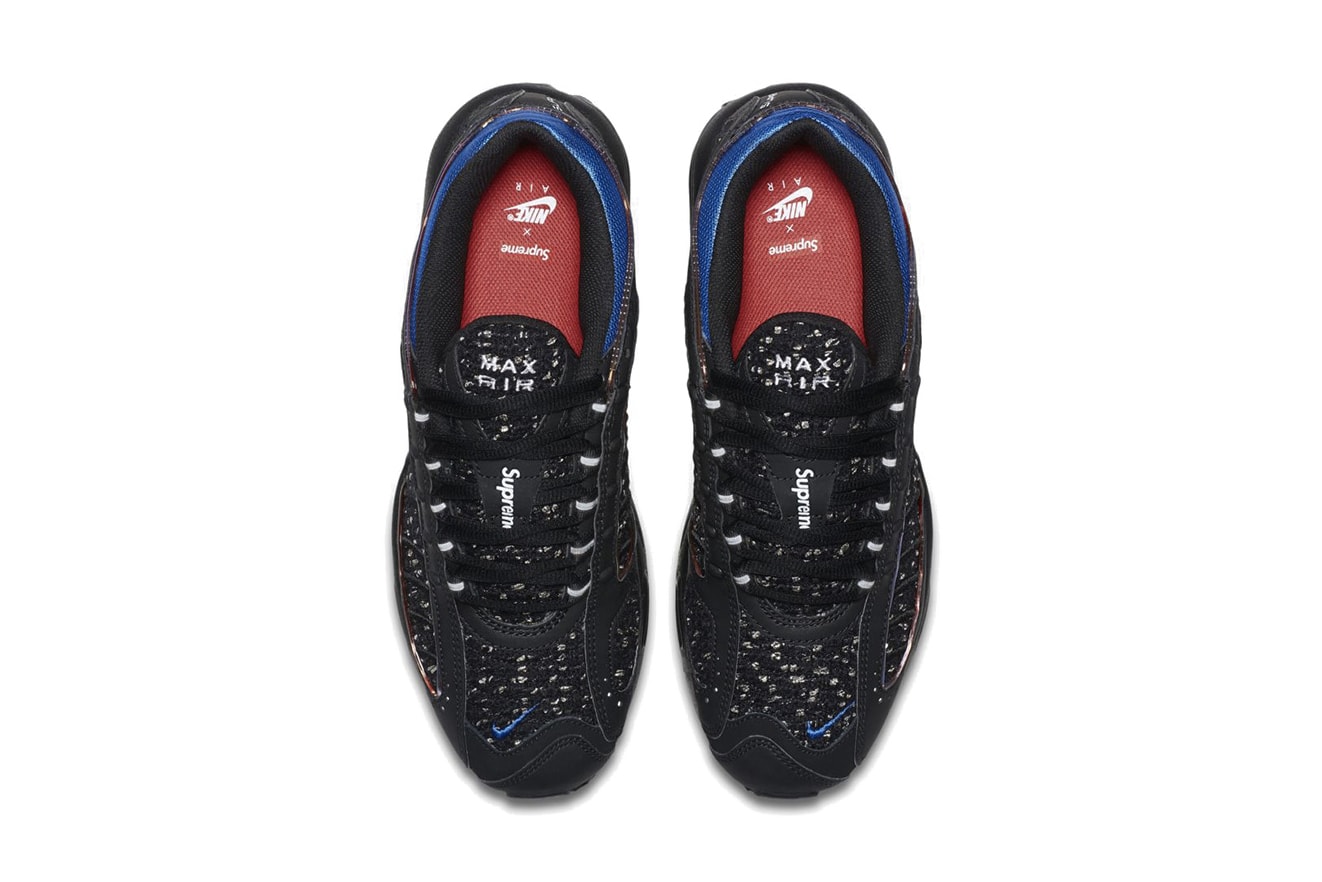 Supreme x Nike Air Max Tailwind 4 Release Info Sneaker Shoe Collaboration Swoosh Logo Branding Black Blue Red White Drop Date Teaser Official Images