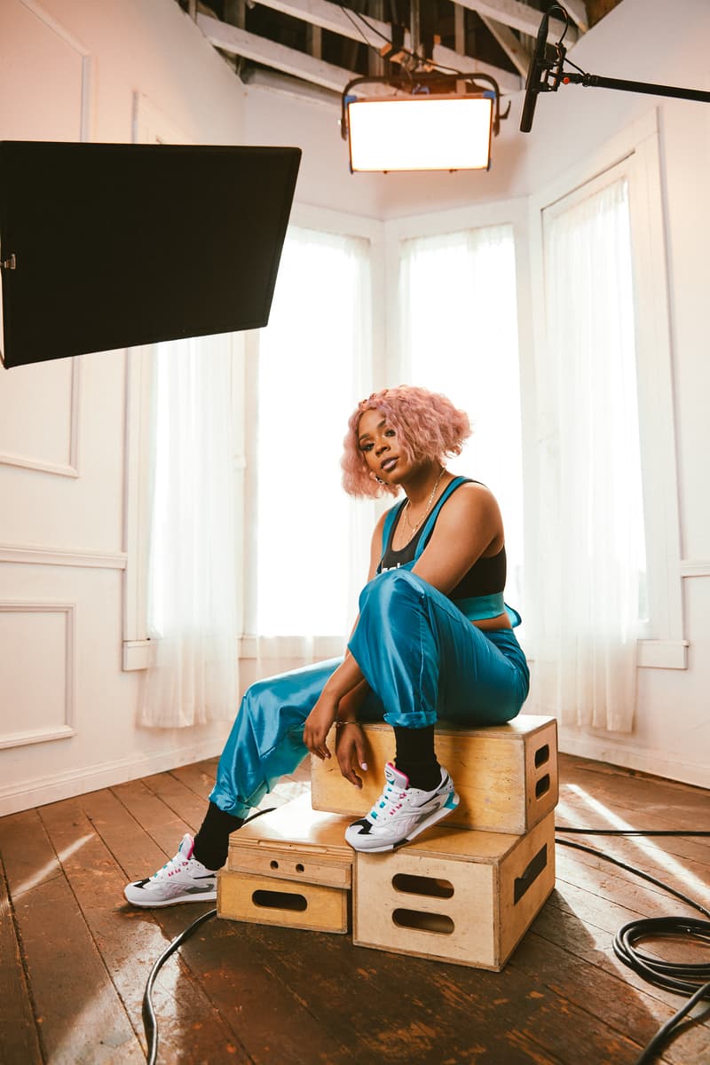 Reebok Spring Summer 2019 Alter the Icons Campaign Tayla Parx Top Pants Teal White Classic Leather ATI 90s