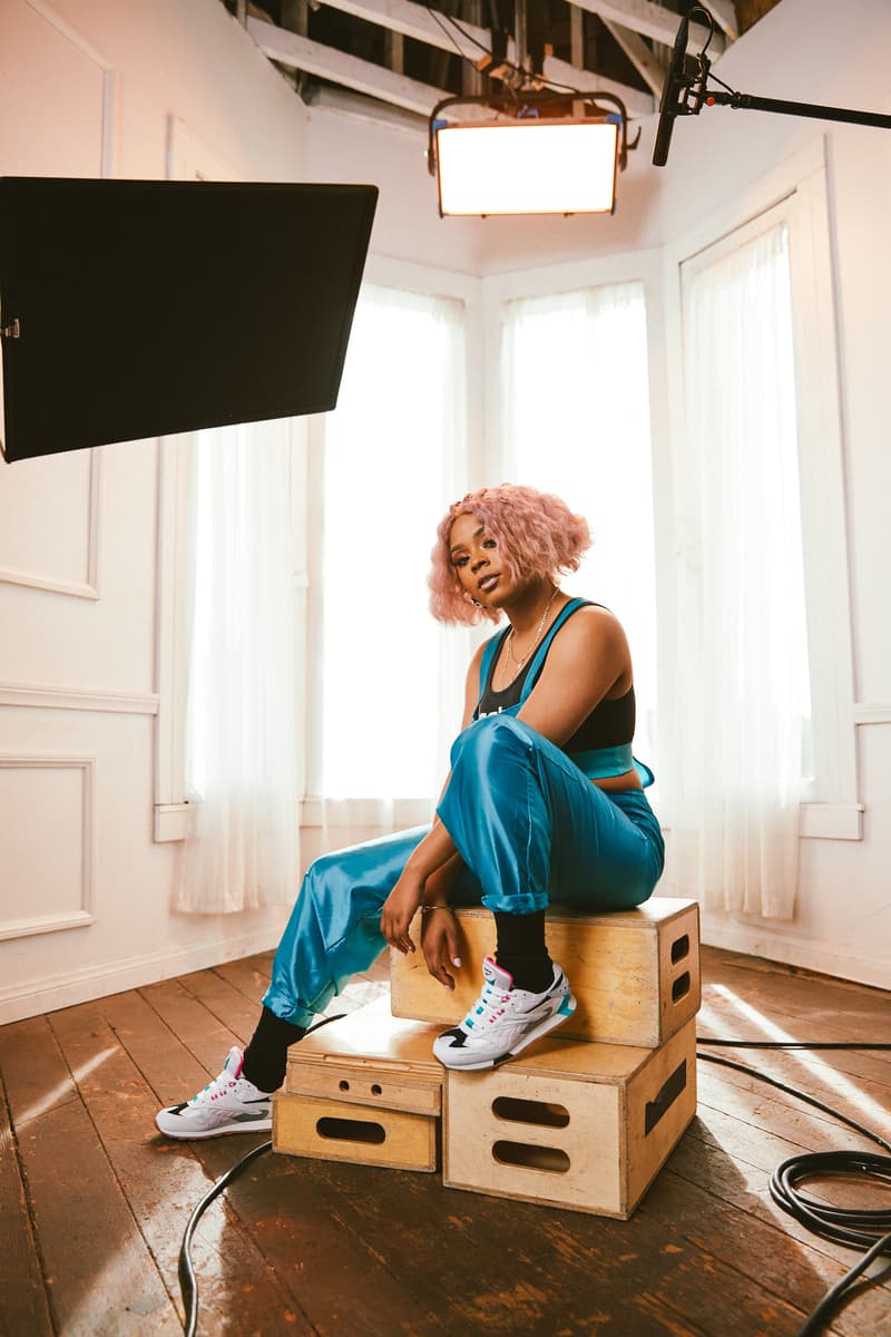Reebok Spring Summer 2019 Alter the Icons Campaign Tayla Parx Top Pants Teal White Classic Leather ATI 90s