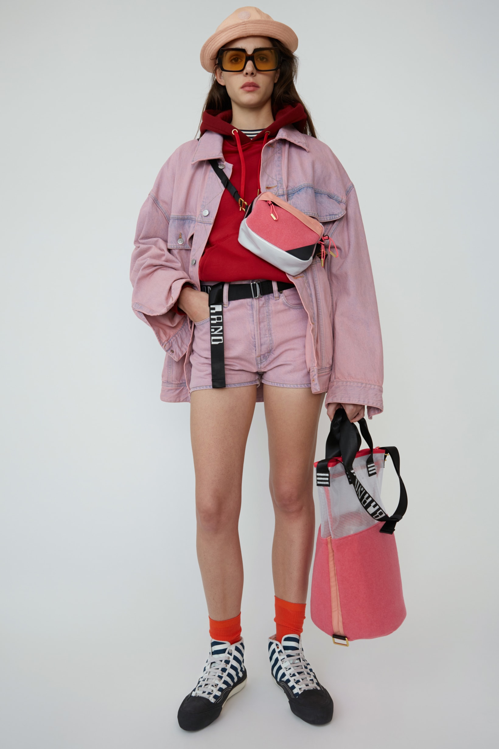 Acne Studios Spring Summer 2019 Denim Collection Jacket Shorts Pink Shirt Red