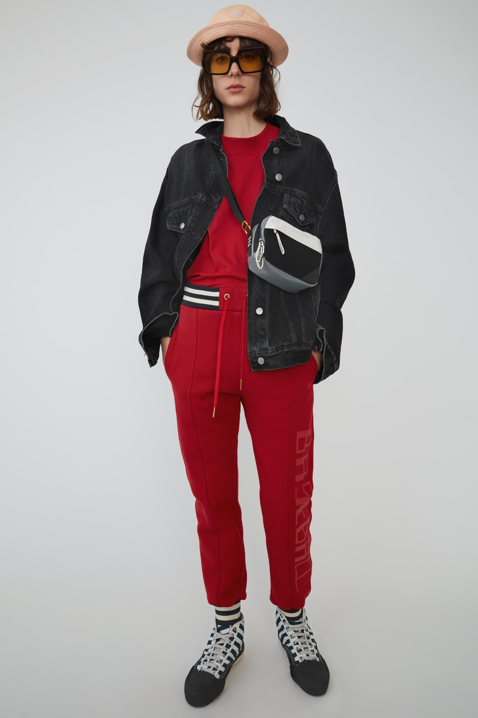 Acne Studios Spring Summer 2019 Denim Collection Jacket Blue Sweater Sweatpants Red