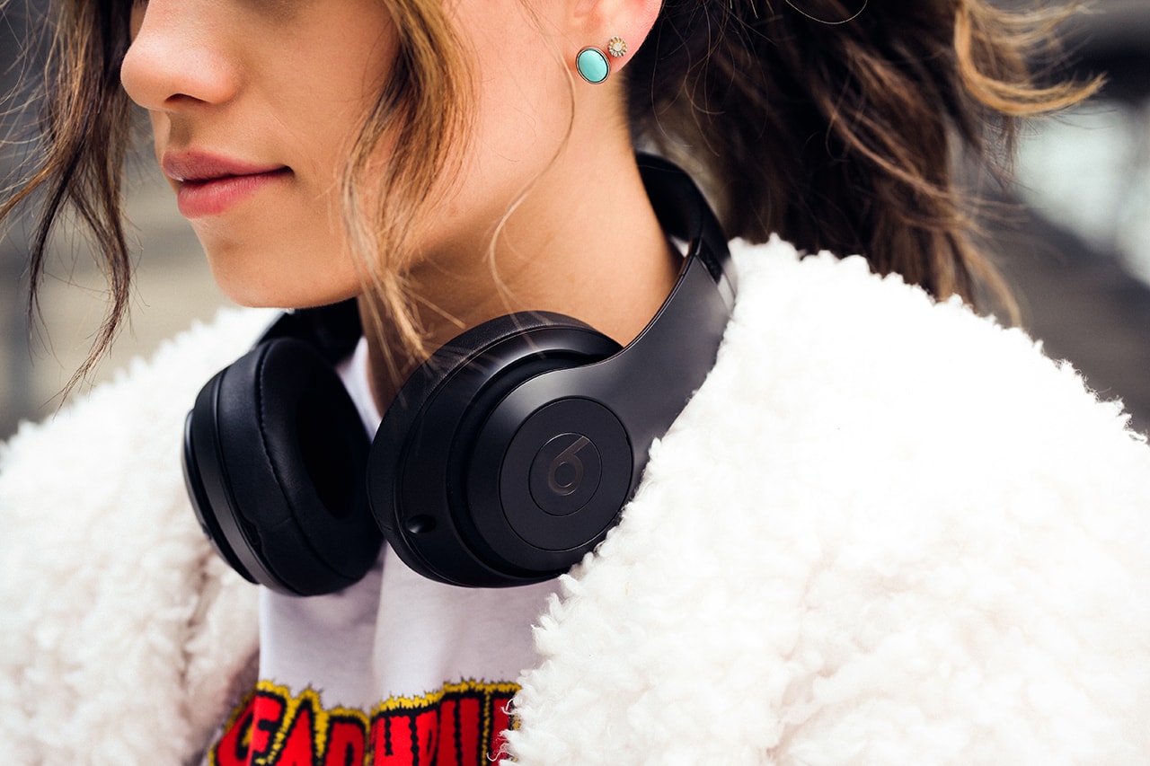 Beats By Dre Wireless Headphones Earphones Black Bluetooth Music White Furry Coat Jacket Woman Girl Lifestyle