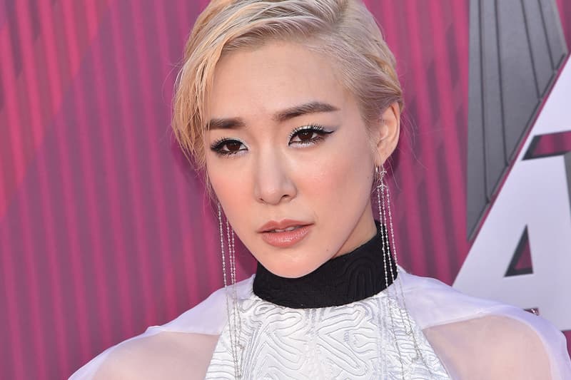 Tiffany Young iheart radio music awards 2019 red carpet jean paul gaultier white black dress cape couture korean k-pop girls generation singer artist music