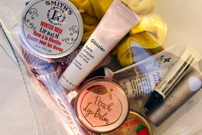 Lip Balms Glossier Balm Dotcom Too Faced Peach Kiehl's Smith's Rosebud Mint Strawberry Aesop Rosehip Seed Cream Scrunchie PVC Clear Tote Bag Skincare Beauty ILIA