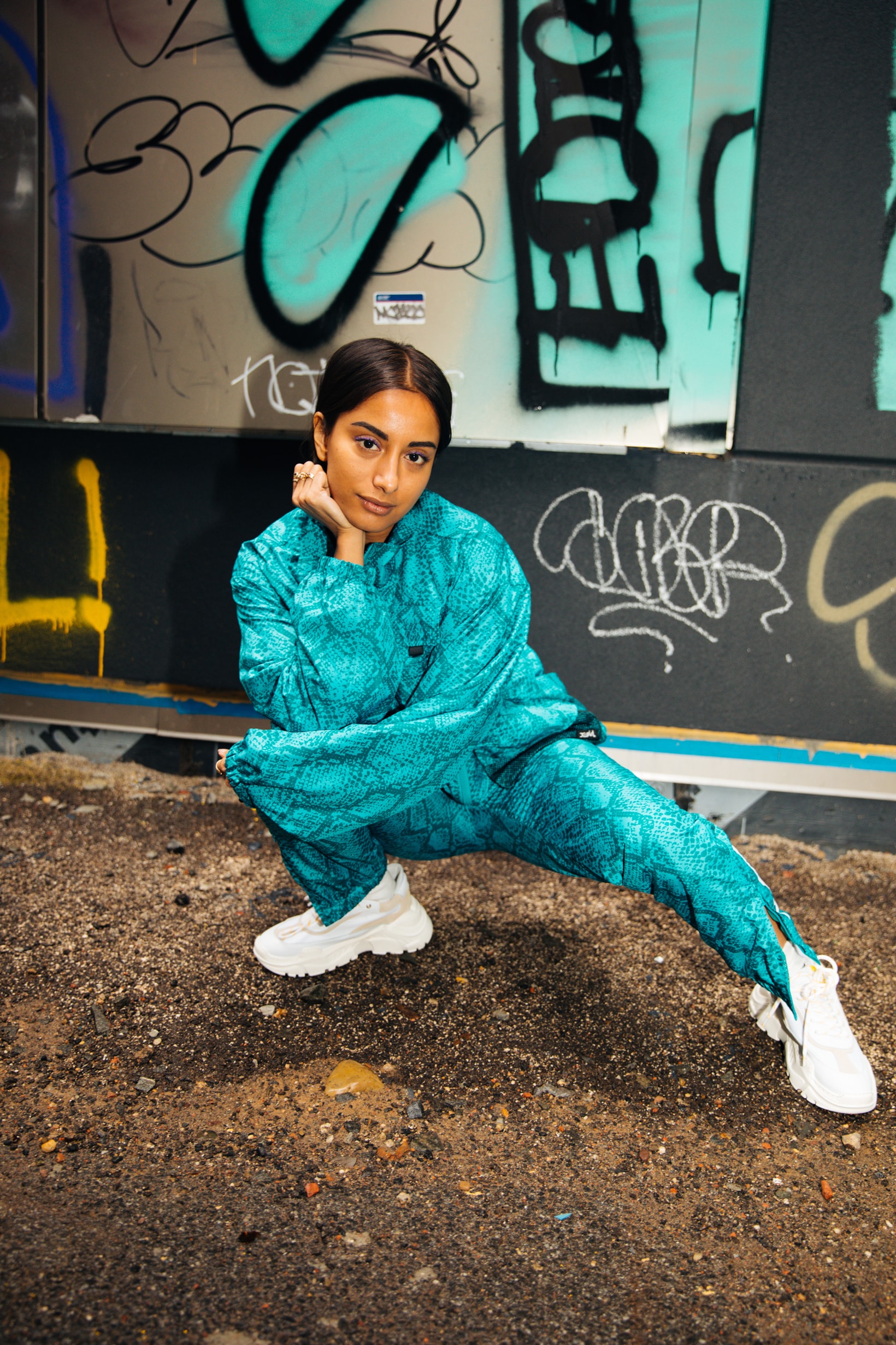 X-Girl Spring Summer 2019 Collection DJ Amrit Jacket Pants Snake Print Teal Black