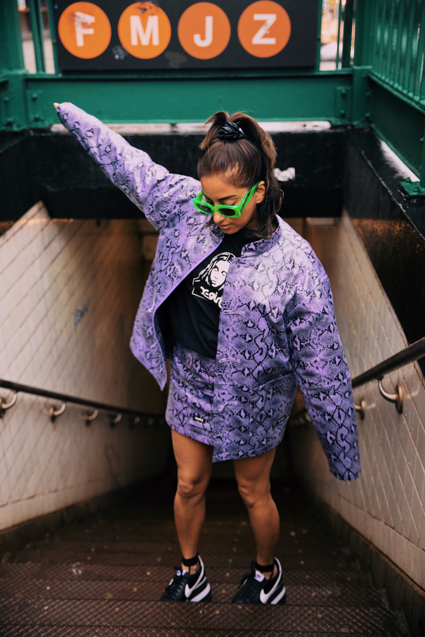 X-Girl Spring Summer 2019 Collection DJ Amrit Jacket Skirt Snake Print Purple