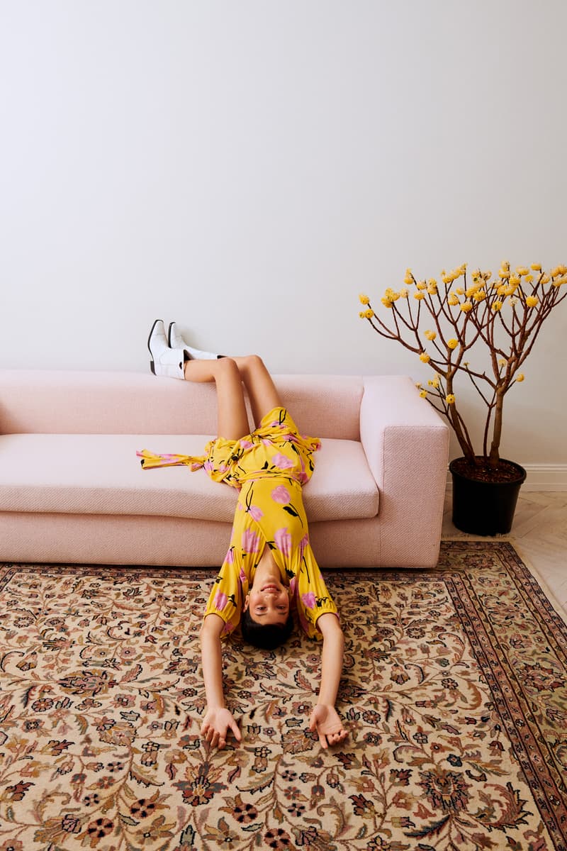GANNI x mytheresa.com Spring Summer 2019 Capsule Collection Floral Wrap Dress Yellow
