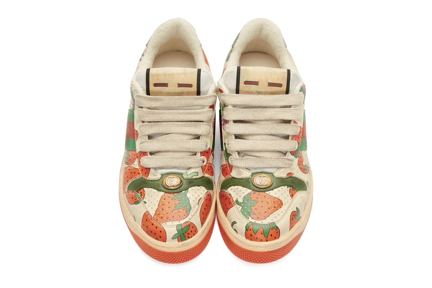 Gucci Strawberry Print Distressed Sneaker Red Green White Black Graphics 