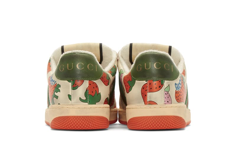 Gucci Strawberry Print Distressed Sneaker Red Green White Black Graphics 