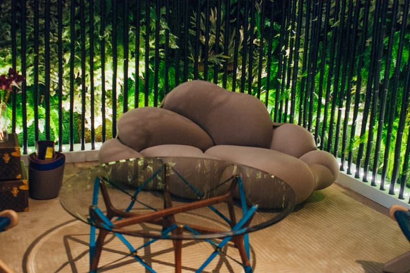Louis Vuitton Objets Nomades Hong Kong Exhibit Couch Tan Table Clear Blue