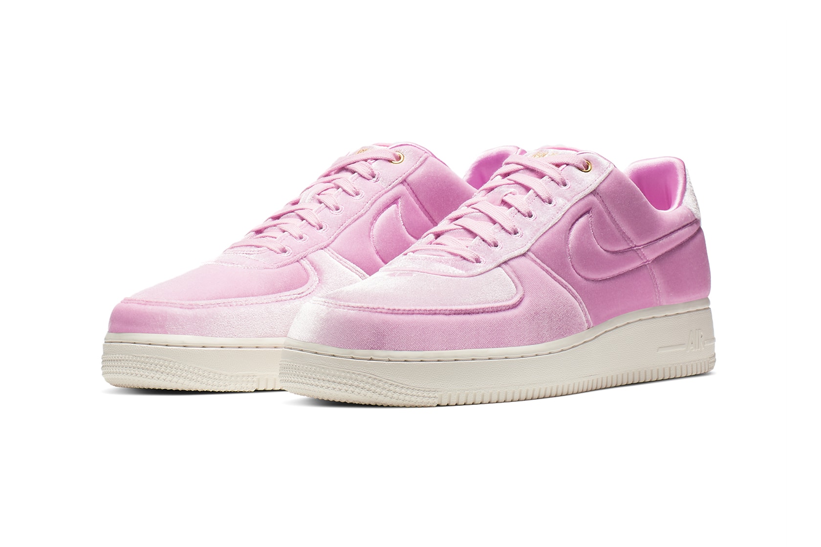 Nike Air Force 1 Pink Velvet Velour Trainers Sneakers Gold