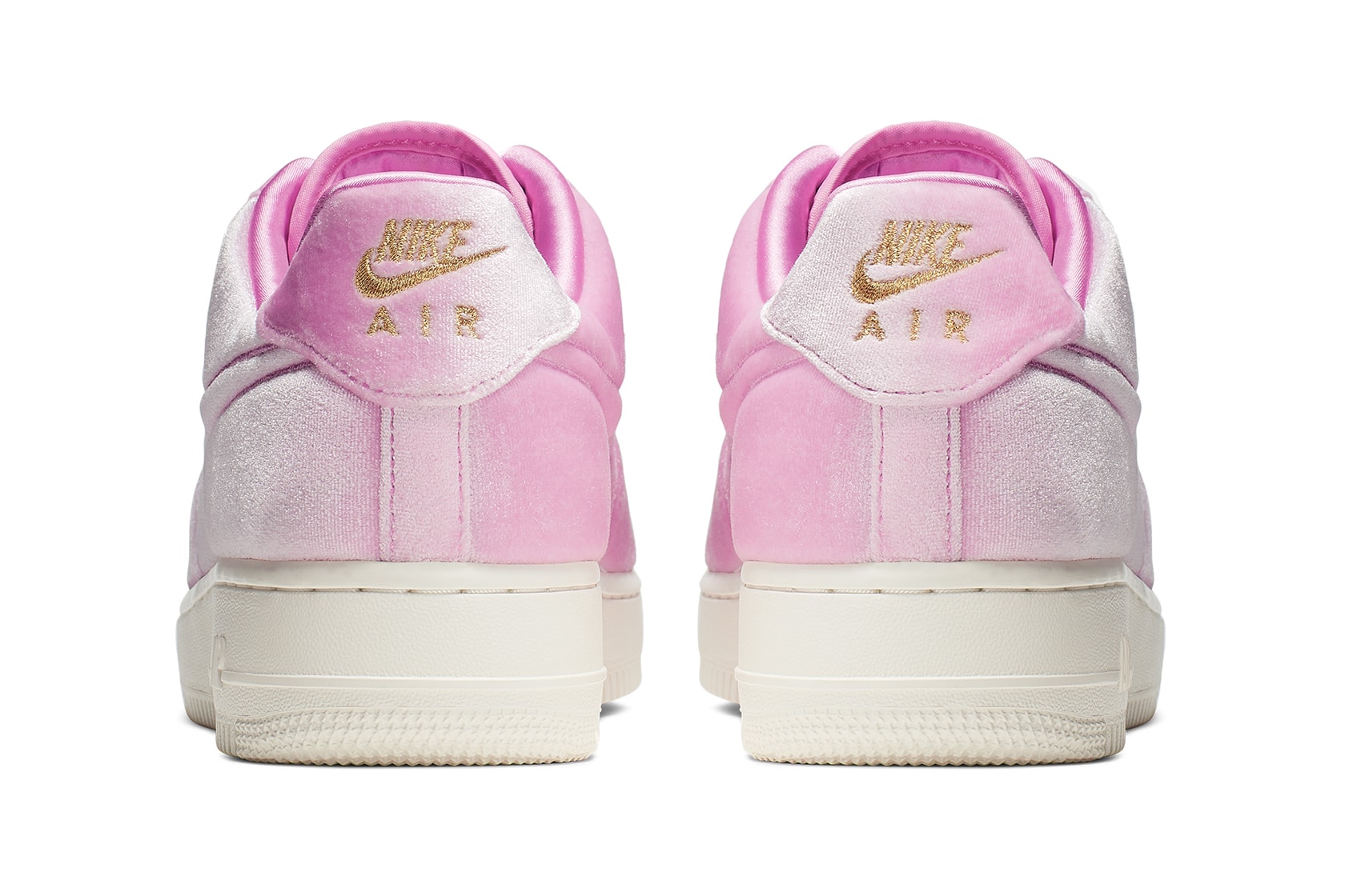 Nike Air Force 1 Pink Velvet Velour Trainers Sneakers Gold