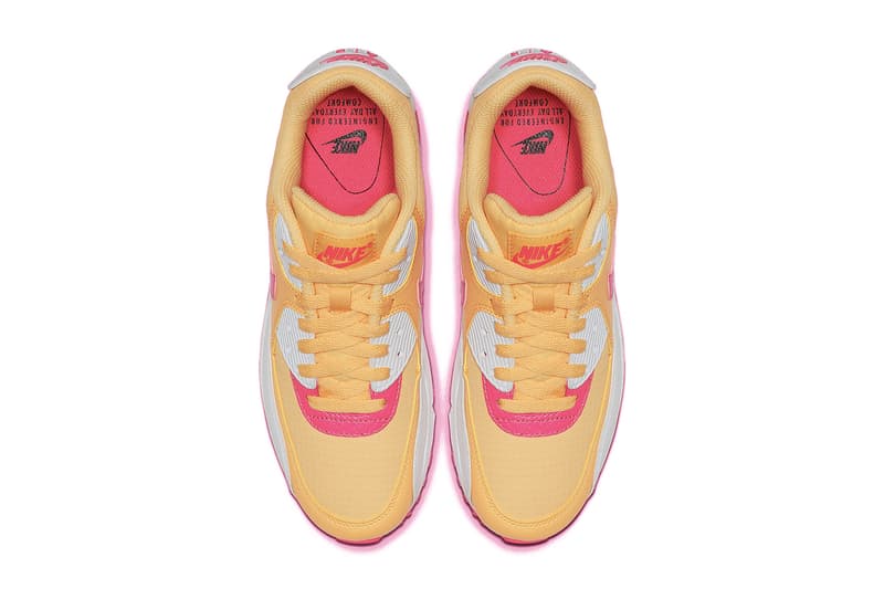 Nike Air Max 90 "Topaz Gold/White/Laser Fuchsia" Pink Yellow Sneaker Retro Spring Summer Shoe Statement