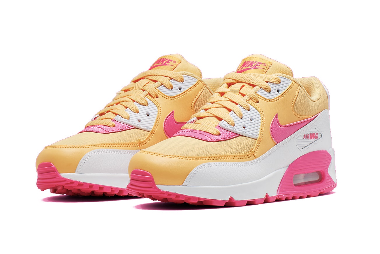 Nike Air Max 90 "Topaz Gold/White/Laser Fuchsia" Pink Yellow Sneaker Retro Spring Summer Shoe Statement