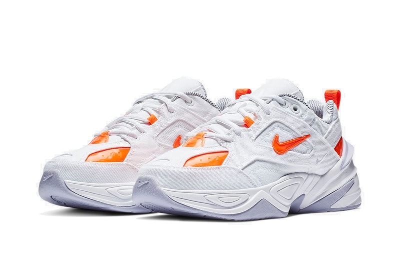 Nike M2K Tekno "Denim White/Hyper Crimson" Drop Sneaker Shoe Spring Trainer Orange Details Swoosh 