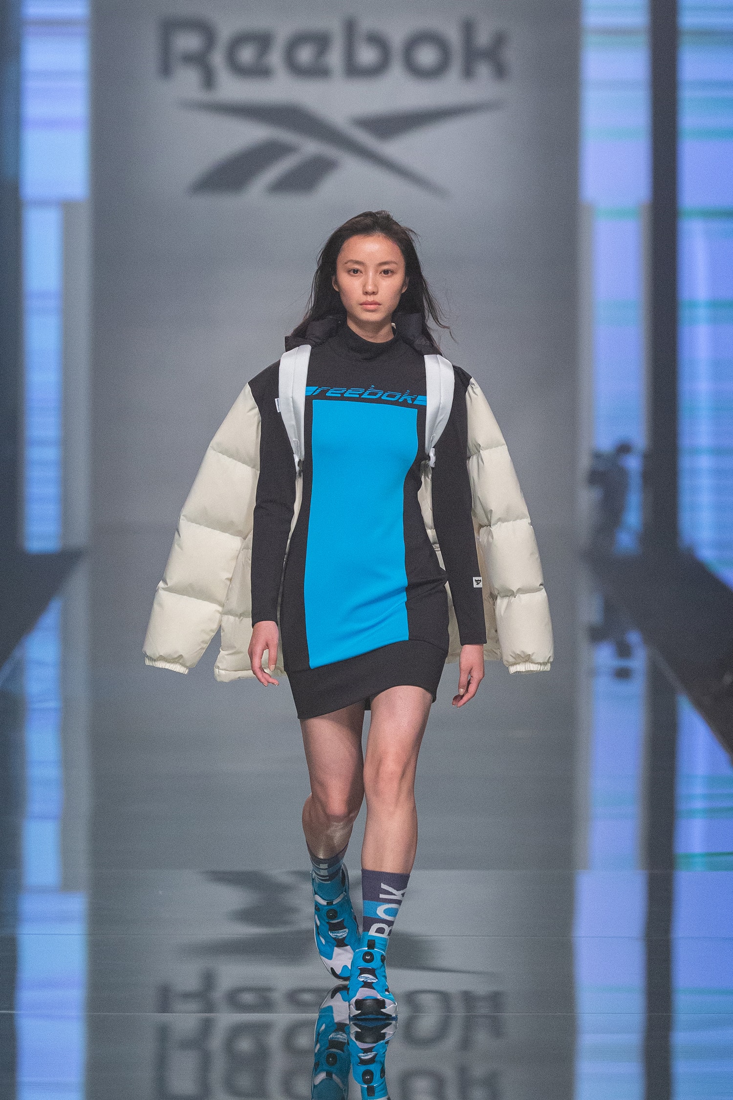Reebok Fall Winter 2019 Shanghai Fashion Week Show Collection Jacket White Black Dress Teal