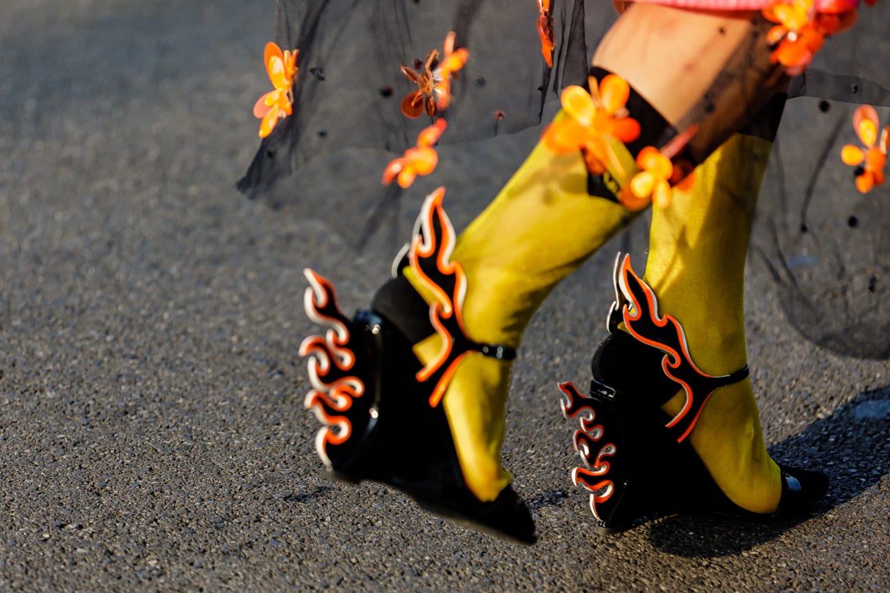 prada flame heels orange