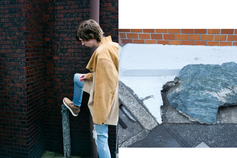 SUICOKE Spring Summer 2019 Lookbook Sandals Shoe Sweater Tan Pants Blue