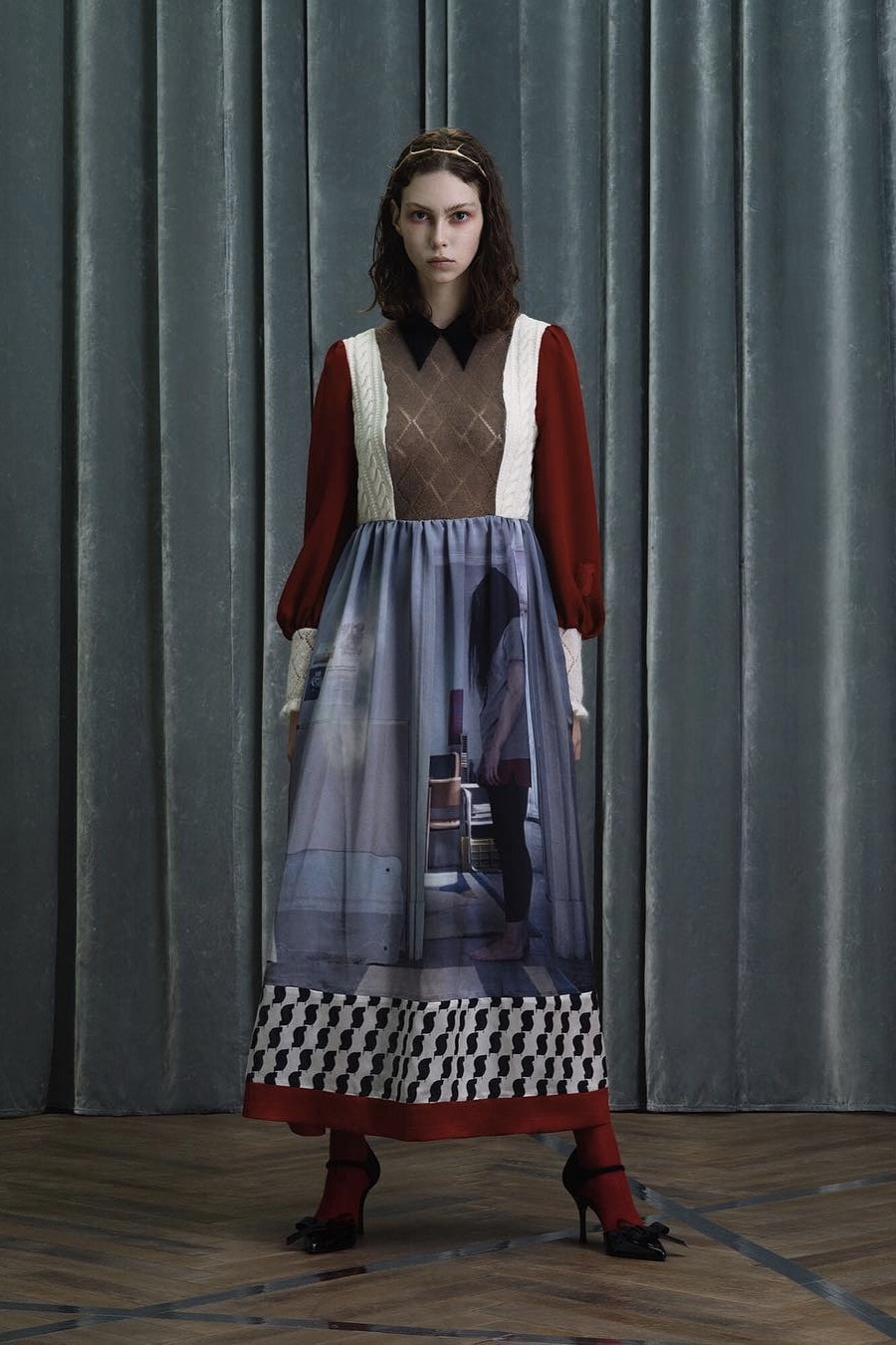 UNDERCOVER Fall Winter 2019 Collection Dress Blue Red Cream