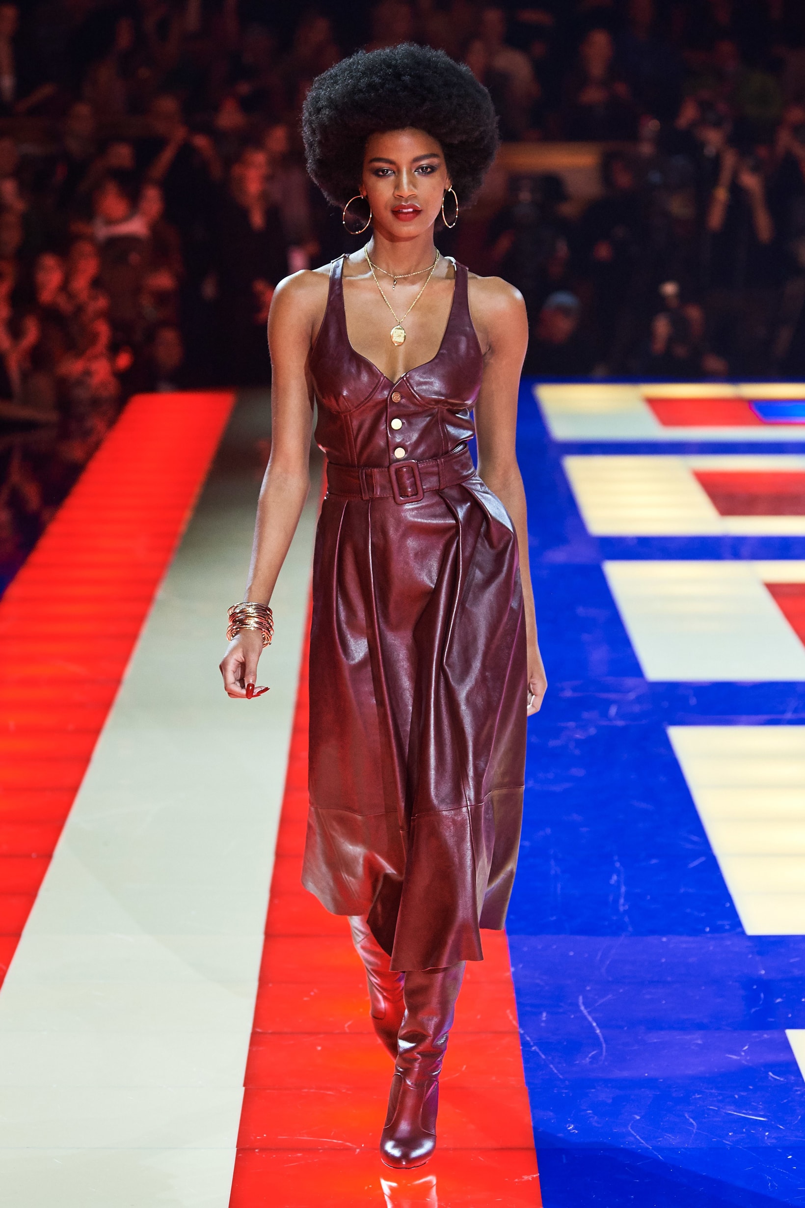 Tommy Hilfiger TommyNow Zendaya Spring 2019 Paris Fashion Week Show Collection Ebonee Davis Dress Maroon
