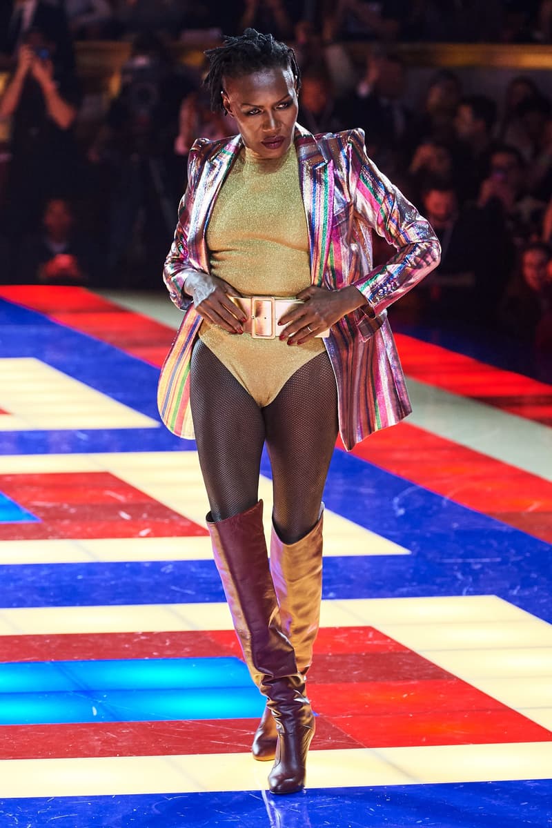 Tommy Hilfiger TommyNow Zendaya Spring 2019 Paris Fashion Week Show Collection Grace Jones Bodysuit Gold Jacket Pink