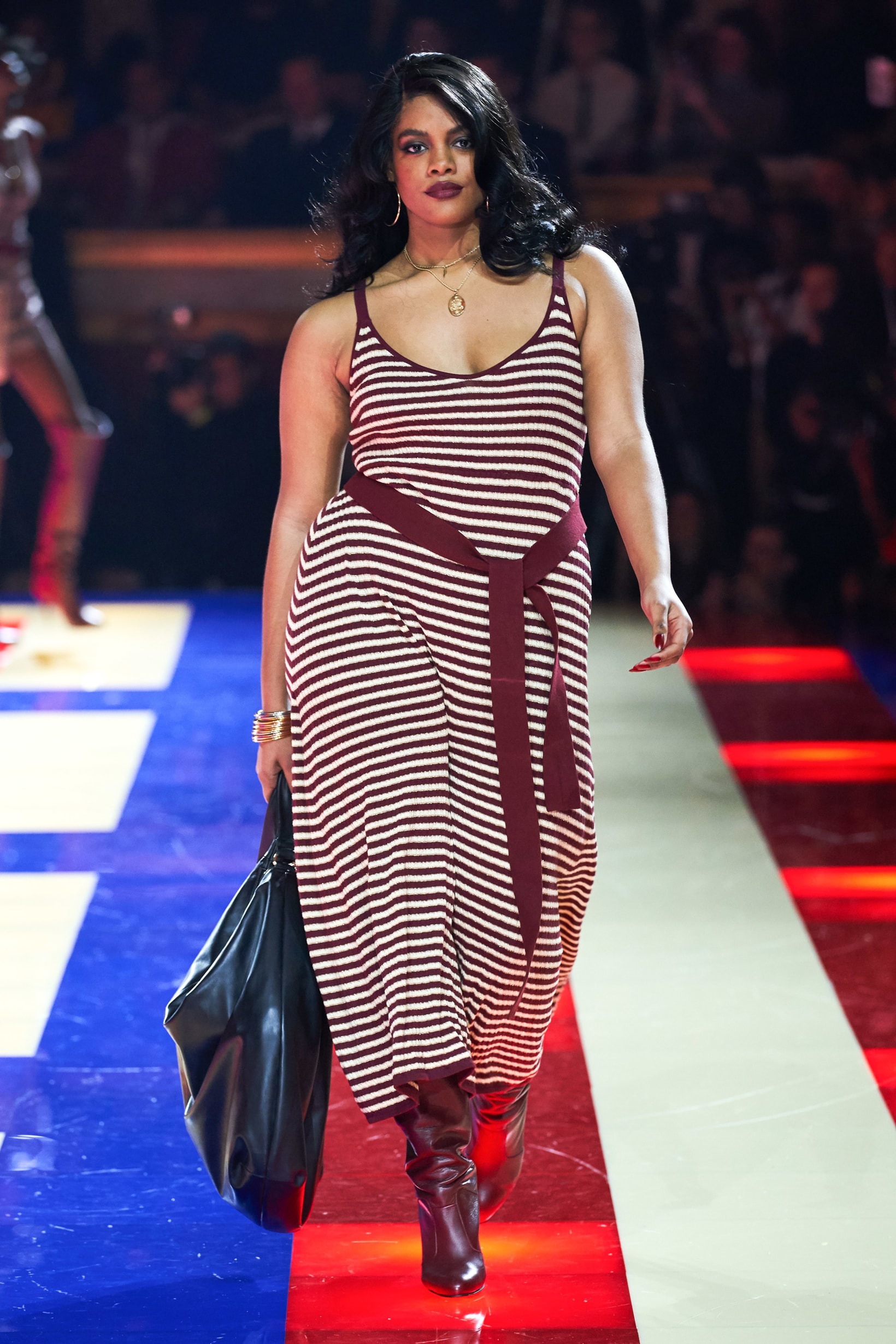 Tommy Hilfiger TommyNow Zendaya Spring 2019 Paris Fashion Week Show Collection Chloe Vero Striped Dress Maroon
