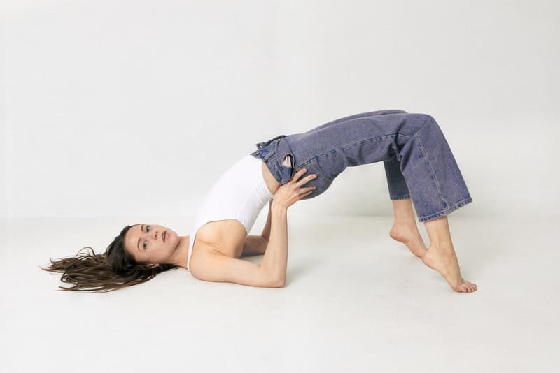 American Apparel Spring Summer 2019 Denim Collection Crop Wide Leg Jean Pink Tinted Wash