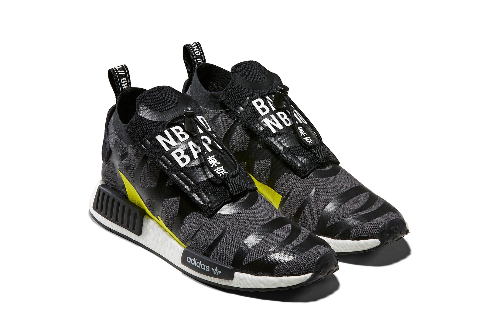 BAPE x Neighborhood x adidas Originals NMD STLT Black Grey Yellow