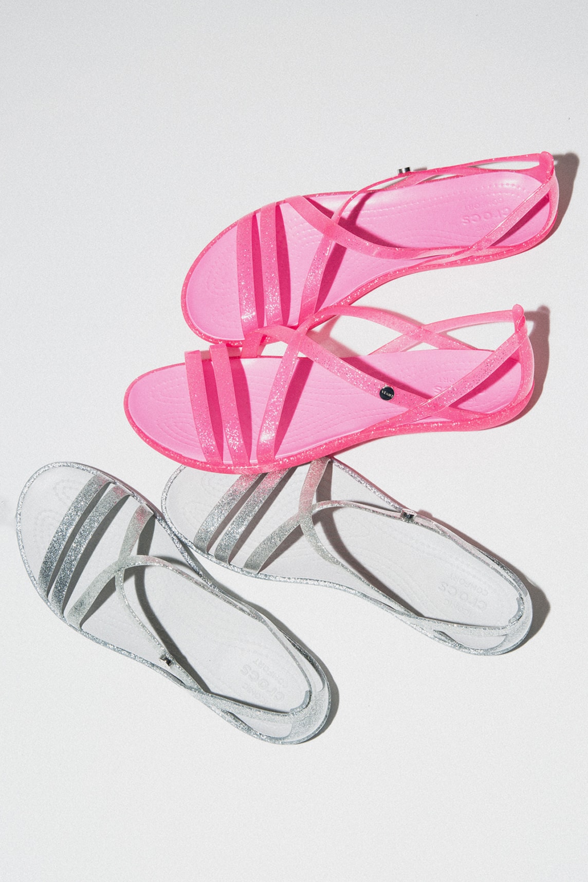 BEAMS x Crocs Capsule Collection Isabella Glitter Sandals Silver Pink Lemonade