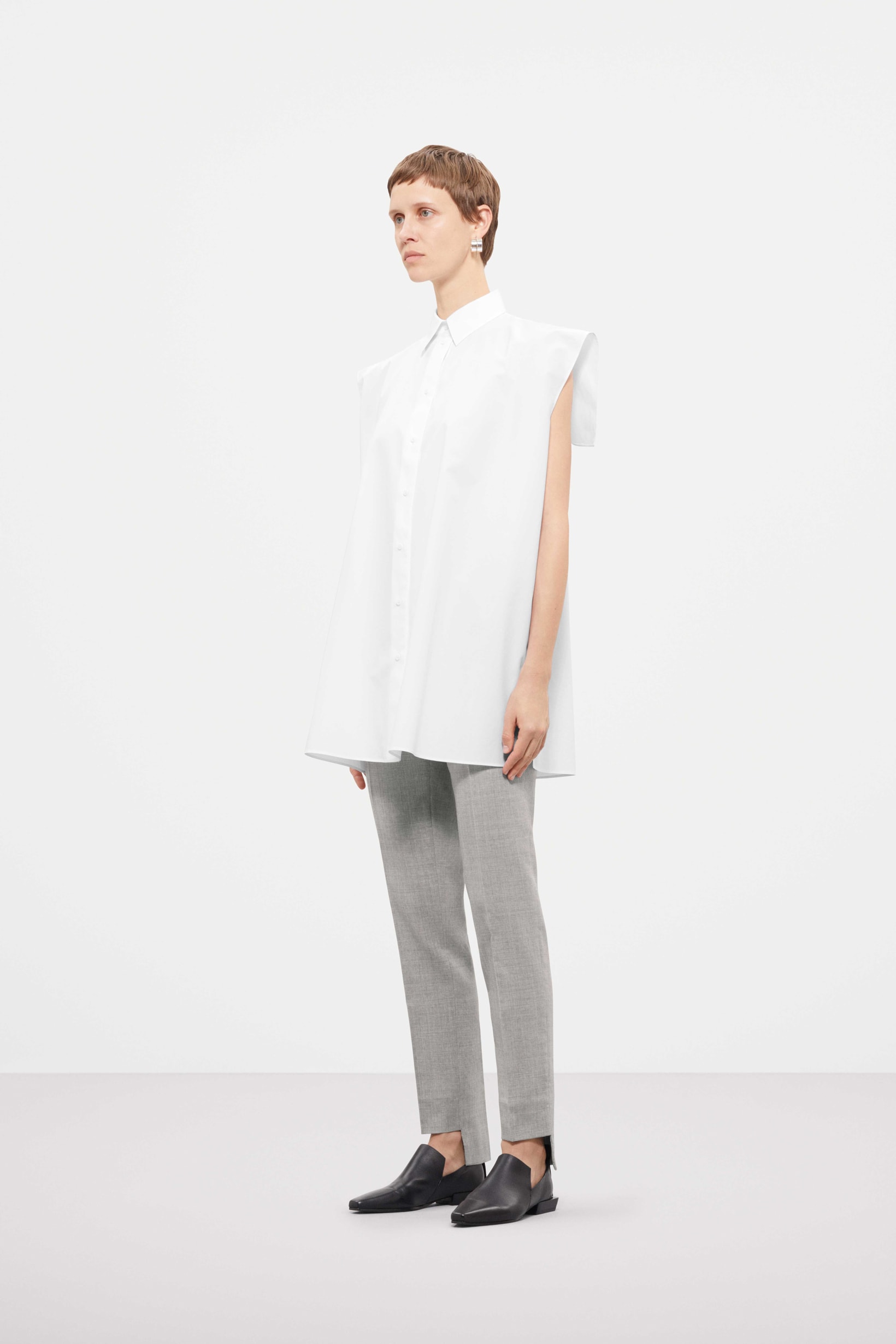 Cos Fall Winter 2019 Lookbook Top White Pants Grey Shoes Black
