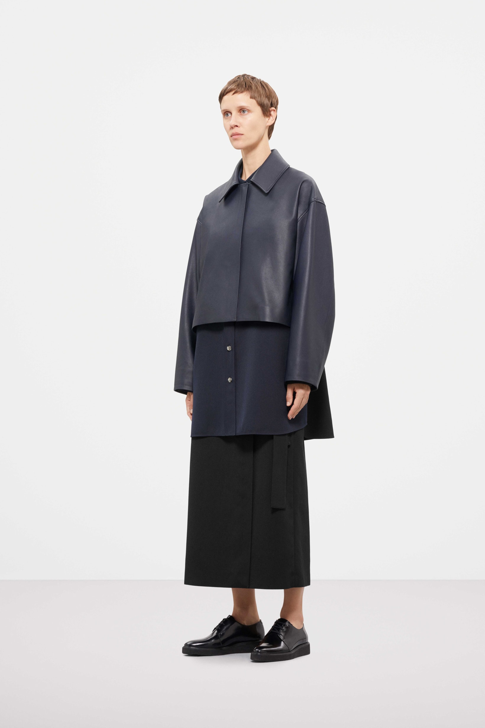 Cos Fall Winter 2019 Lookbook Jacket Blue Skirt Black