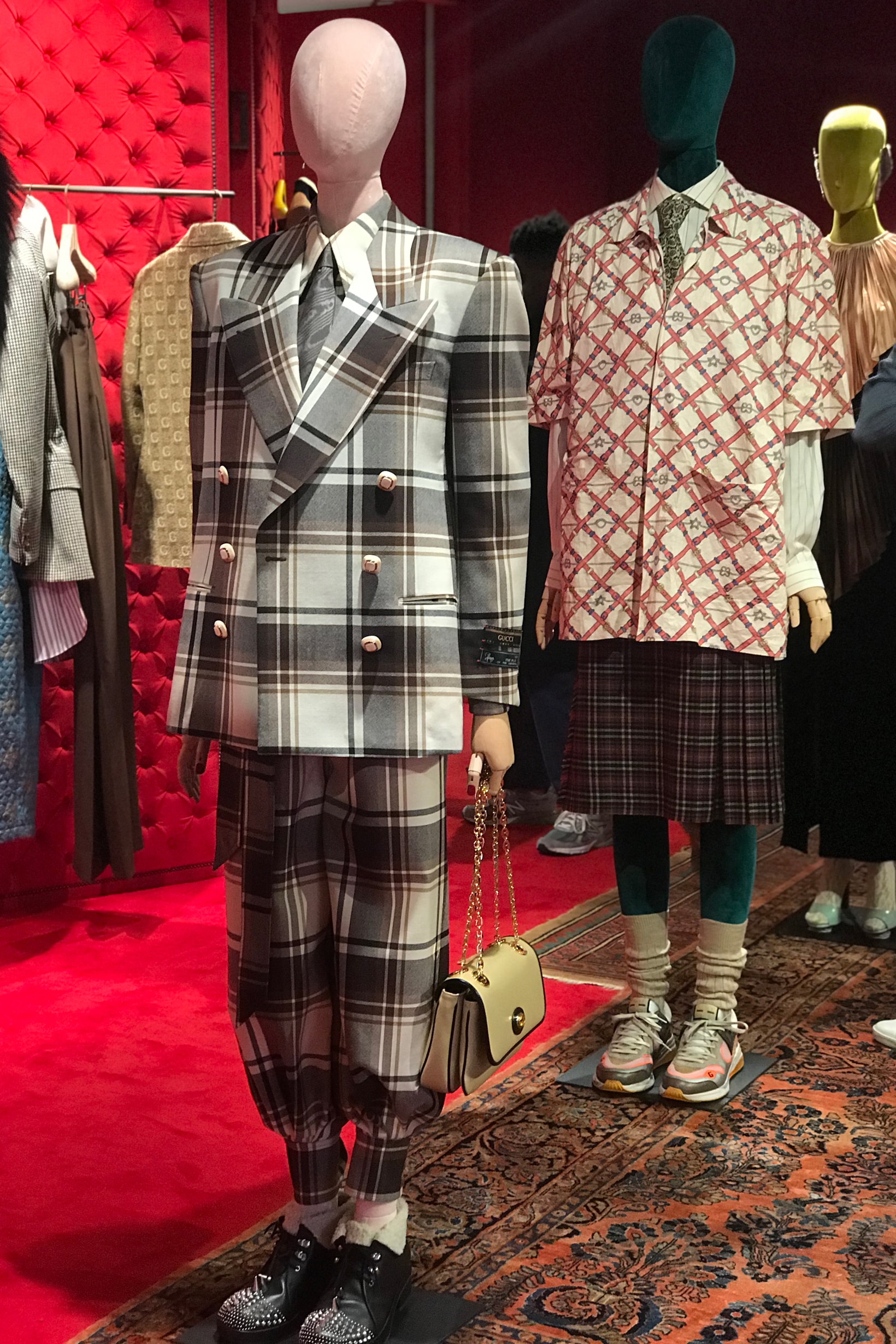 Gucci Fall Winter 2019 Collection Suit Plaid White Black Shirt Red