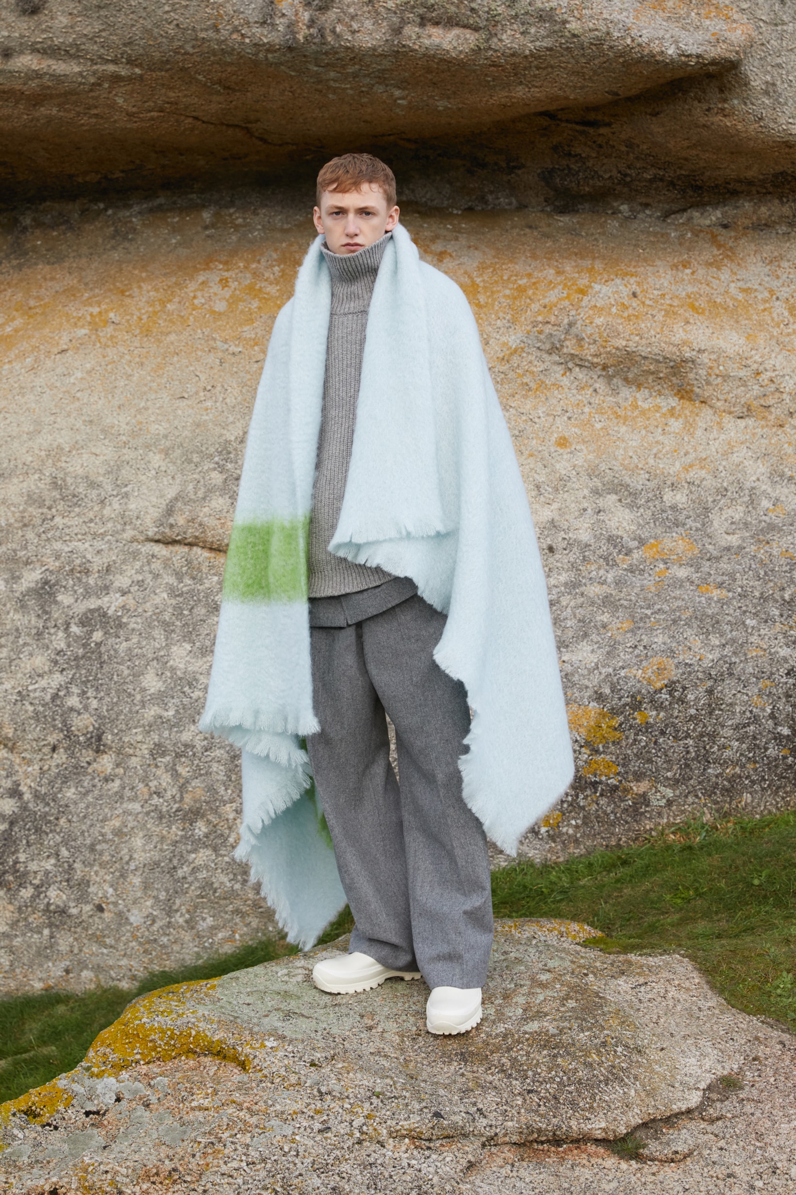 Jil Sander Plus Fall Winter 2019 Collection Pants Grey Scarf Blue Green