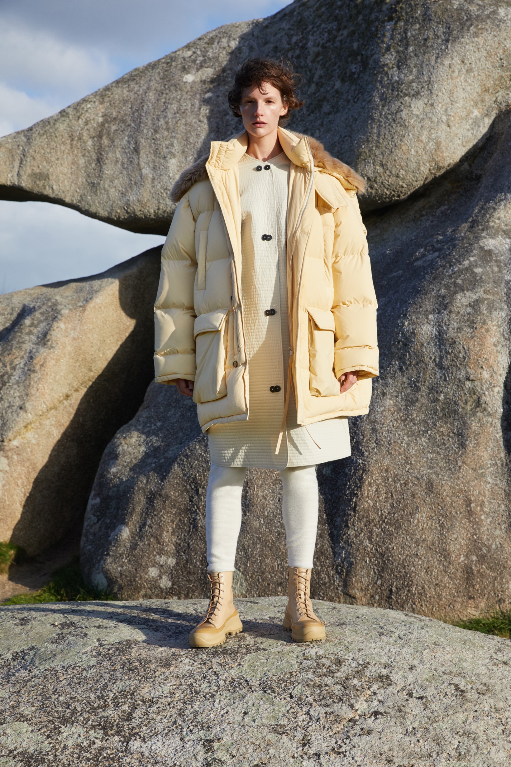 Jil Sander Plus Fall Winter 2019 Collection Puffer Coat Yellow Skirt Cream
