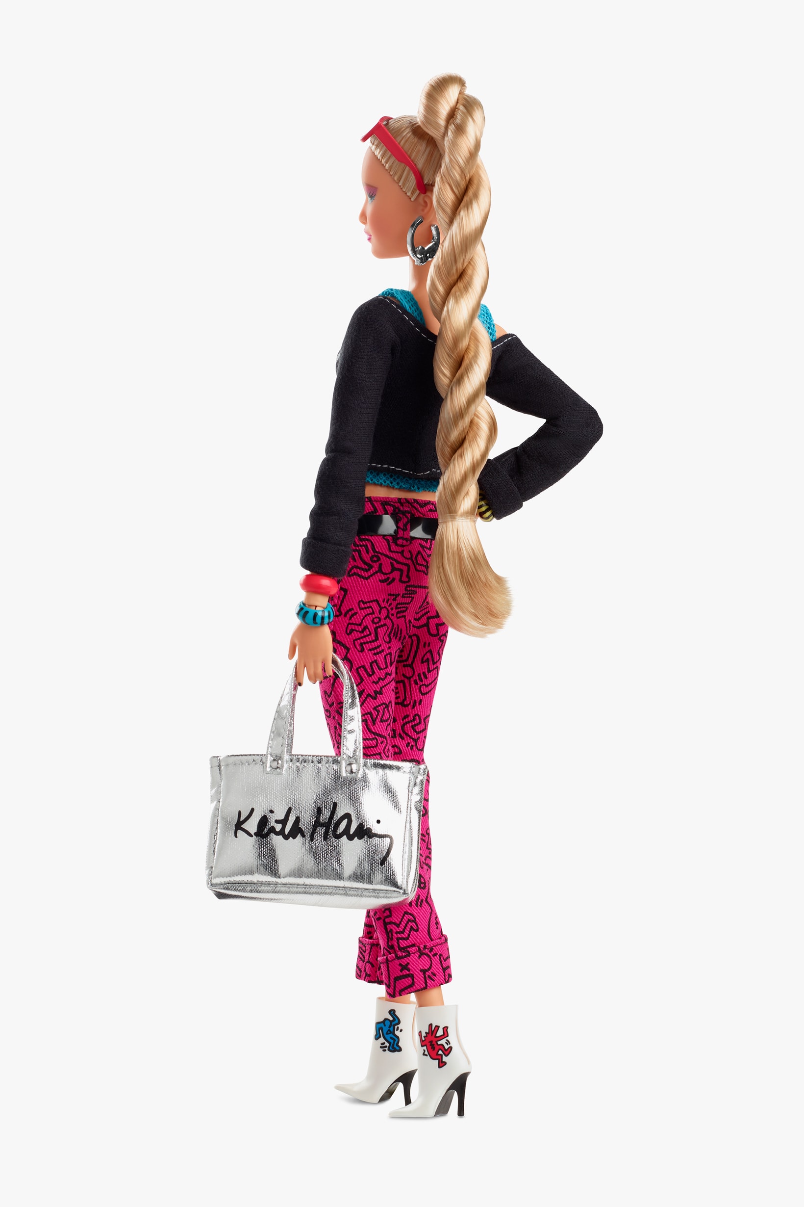 Keith Haring x Barbie Doll Top Black Pants Pink Bag Silver