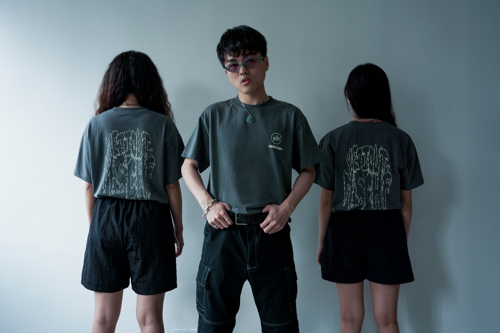 MISCHIEF x YETI OUT Fury Glow Capsule Collection T Shirts Grey Shorts Black