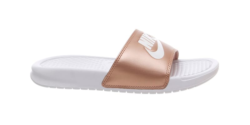 nike benassi slides womens rose gold