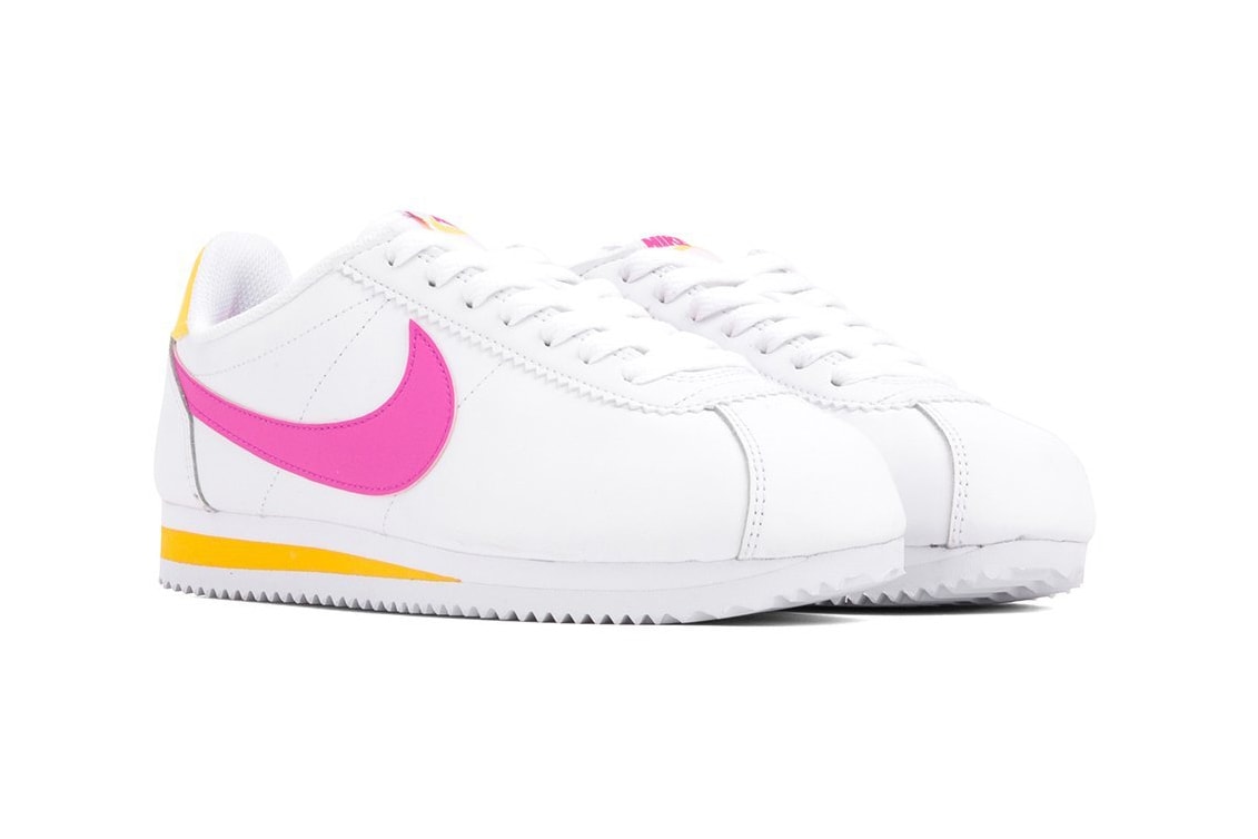Nike Classic Cortez Laser Fuchsia Pink Orange White Leather Trainers Sneakers