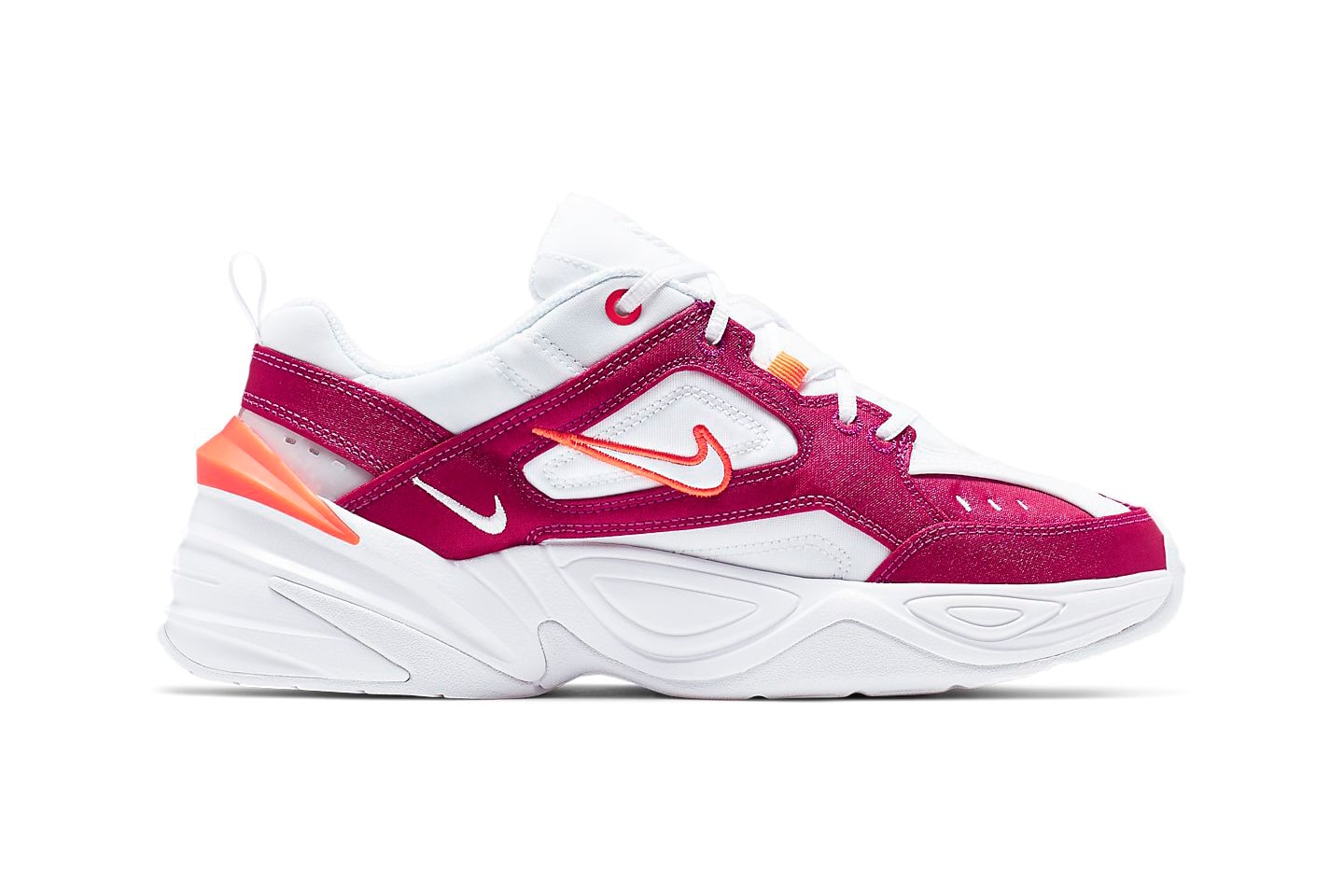 Nike M2K Tekno Hyper Crimson Orange White Canvas Denim Chunky Sneakers Trainers