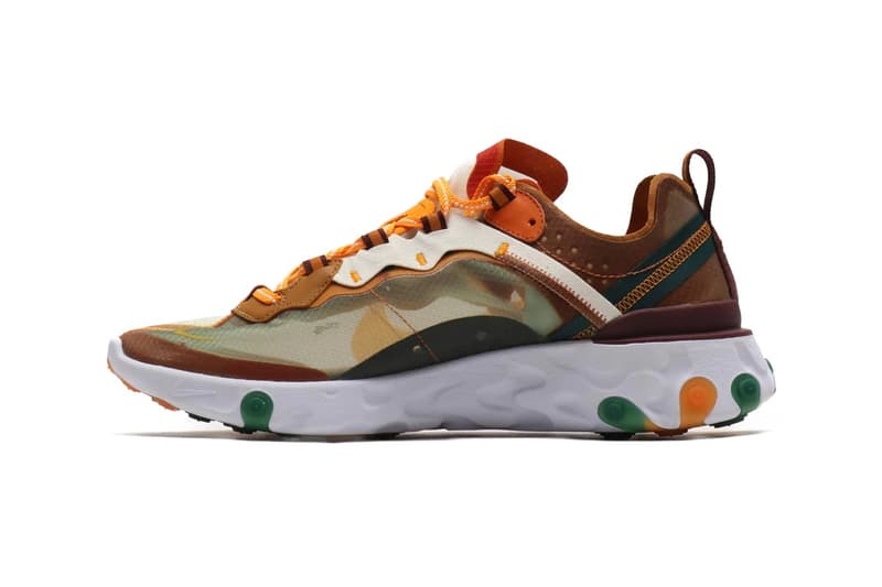 Nike React Element 87 "Orange Peel" "Red Orbit" Sneaker Release Shoe Translucent Upper Texture Sporty Orange Pink Blue White Green Spring Summer 