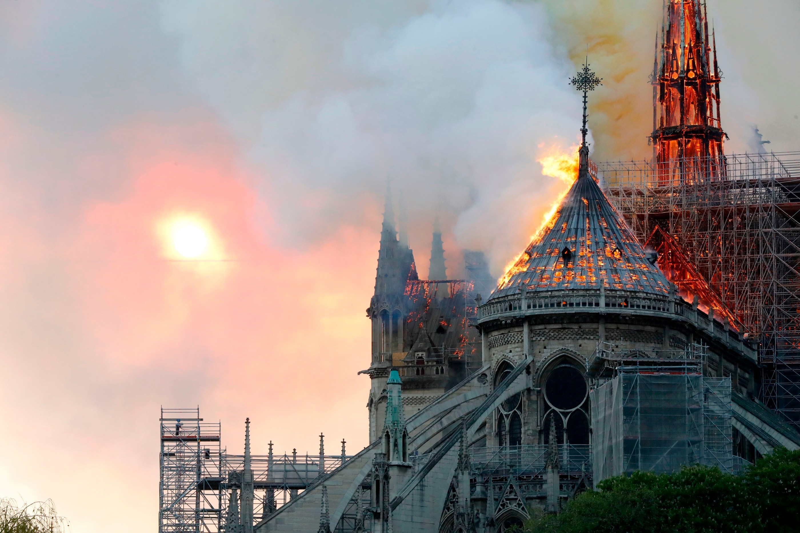 Notre Dame Cathedral Fire Paris France April 15 2019 Spire Collapse Church Catholic Landmark Symbol Construction Renovation