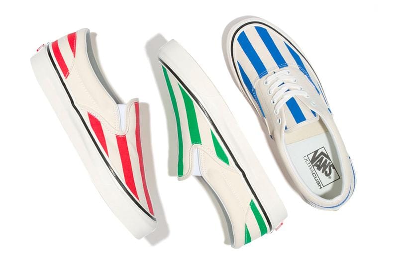 white vans with red and blue stripe