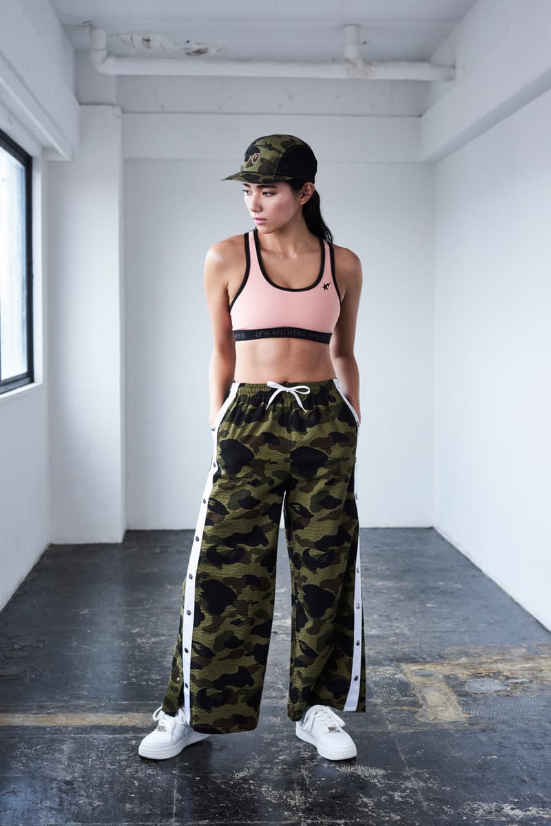 BAPE WORKOUT Spring Summer 2019 Lookbook Sports Bra Pink Hat Pants Green Black