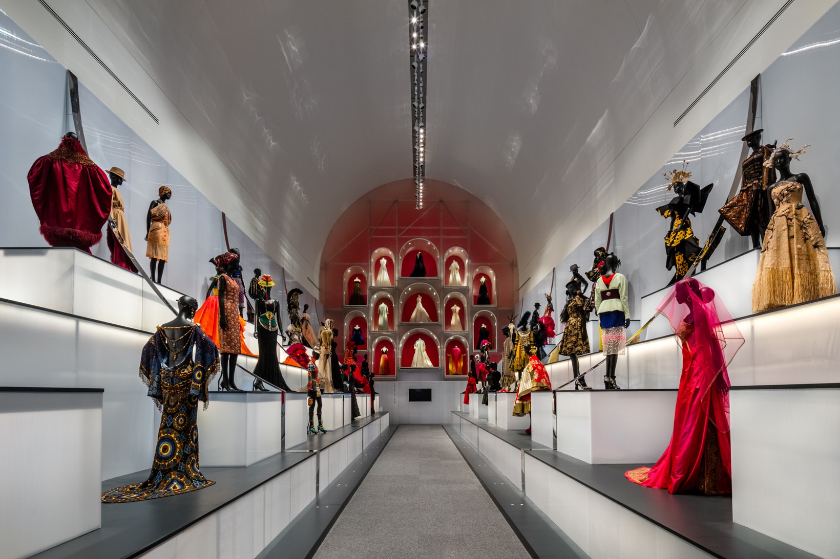 Christian Dior From Paris to the World Exhibit Dresses Gold Red Yellow Black