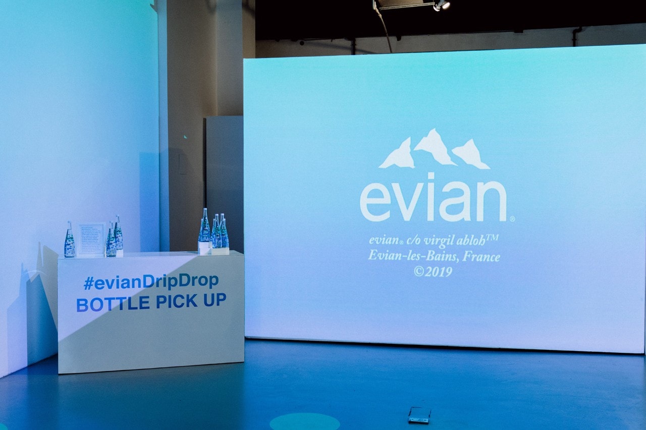Virgil Abloh x Evian Water Bootle Drip Drop Pop Up New York City Wall Display