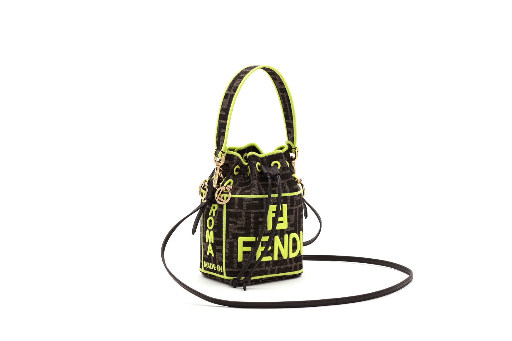Fendi Roma Amour Capsule Collection Bucket Bag Brown Yellow