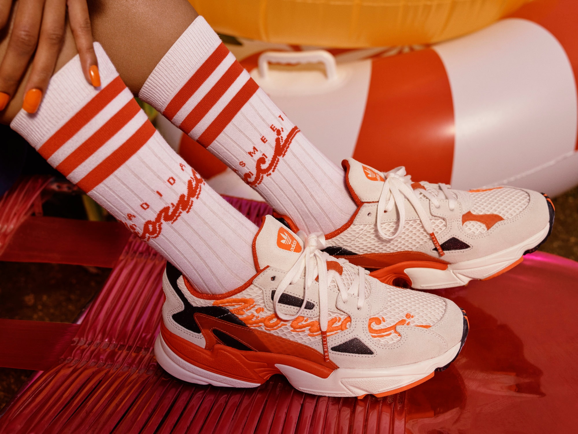 Fiorucci x adidas Originals Collection Release Collaboration Sneakers Falcon Slides Apparel Lookbook